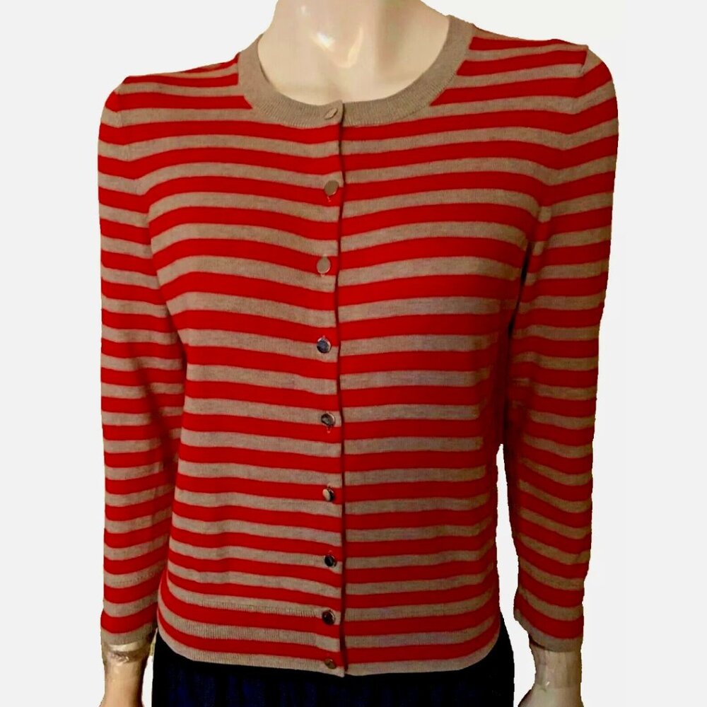BananaRepublic cardigan size L orange grey stripe metal buttons front